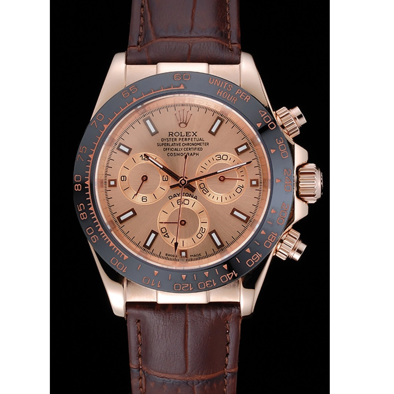 Aaa replica watch Daytona 1454243 Dial Rolex Case Rose Brown Brown Leather Bracelet Cosmograph Gold 0518